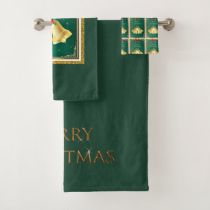 Conjunto De Toalhas Sinos Dourados Vintage com Natal Verde