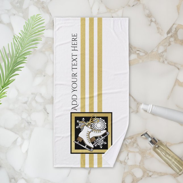 Conjunto De Toalhas Skate de gelo branco branco preto brilhante Dourad (Criador carregado)