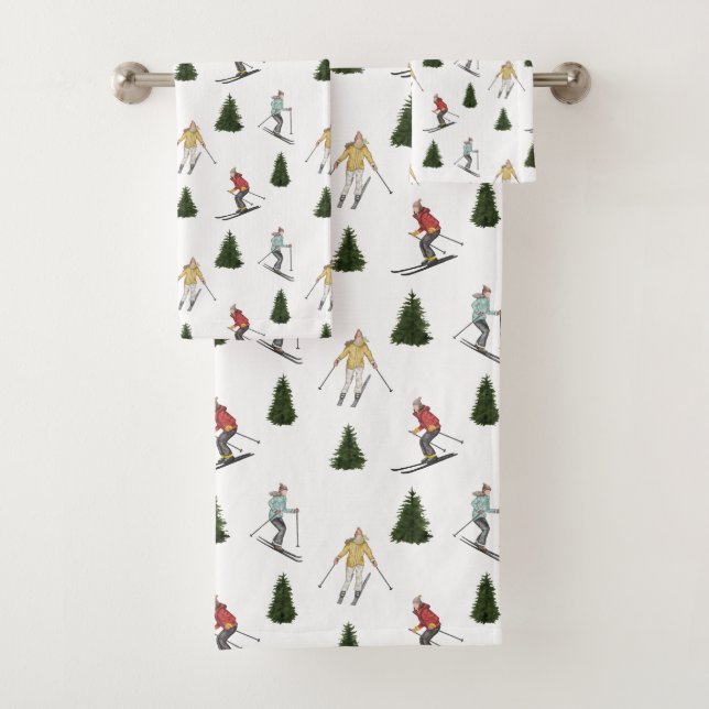 Conjunto De Toalhas Skiing Women Watercolor Winter Christmas Pattern (Insitu)