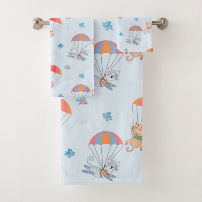 Conjunto De Toalhas Skydiver Cat Seamless Patterno (Insitu)
