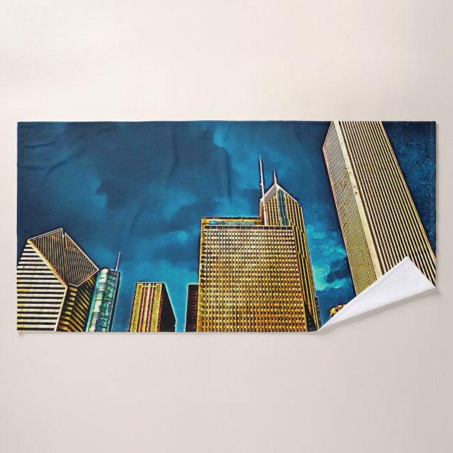 Conjunto De Toalhas Skyline de brilho de Chicago (Toalha de Banho)
