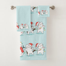 Conjunto De Toalhas Snowman de Natal e Kittens