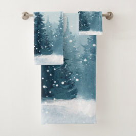 Conjunto De Toalhas Snowy Christmas Trees 