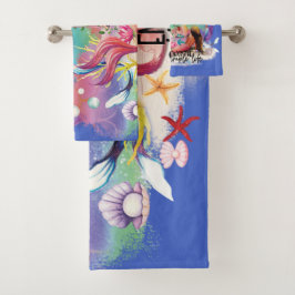 Conjunto De Toalhas Sob O Mar De Turquesa Roxa Do Oceano Sereia