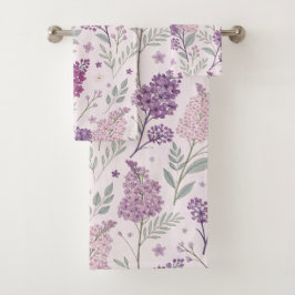 Conjunto De Toalhas Soft Pink and Purple Lilac Floral Pattern