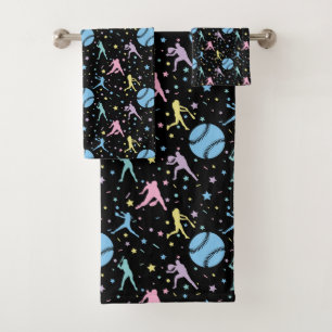 Conjunto De Toalhas Softbol Feminino - Jogadoras com Estrelas