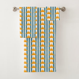 Conjunto De Toalhas Sois Sunny Amarelos Laranja em Stripes Teais