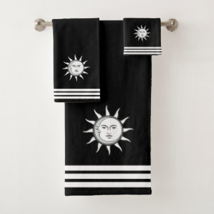 Conjunto De Toalhas Sol Lua Personalizado e Três Listras em Preto