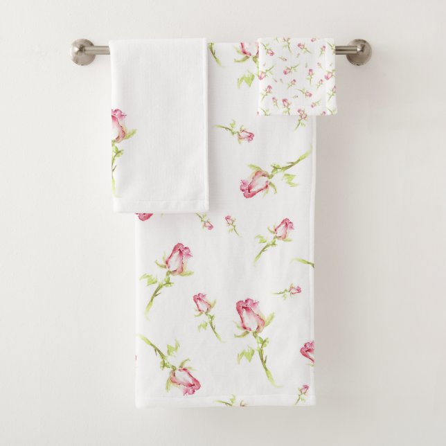 Conjunto De Toalhas Solteiro Pintado com Aquarela, Rosa vermelha Rosa (Insitu)