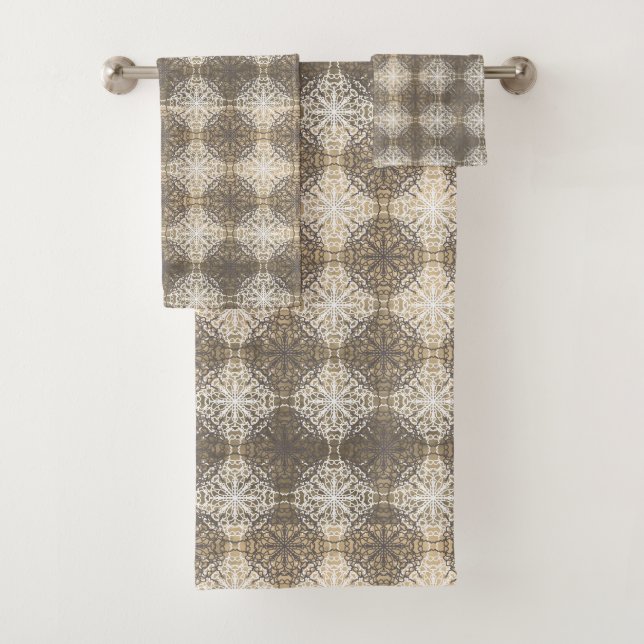 Conjunto De Toalhas Sombras de Cinza, bege e renda branca (Insitu)