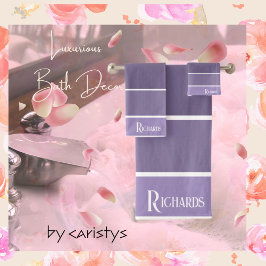 Conjunto De Toalhas Sombras Roxas Monogramadas com Branco