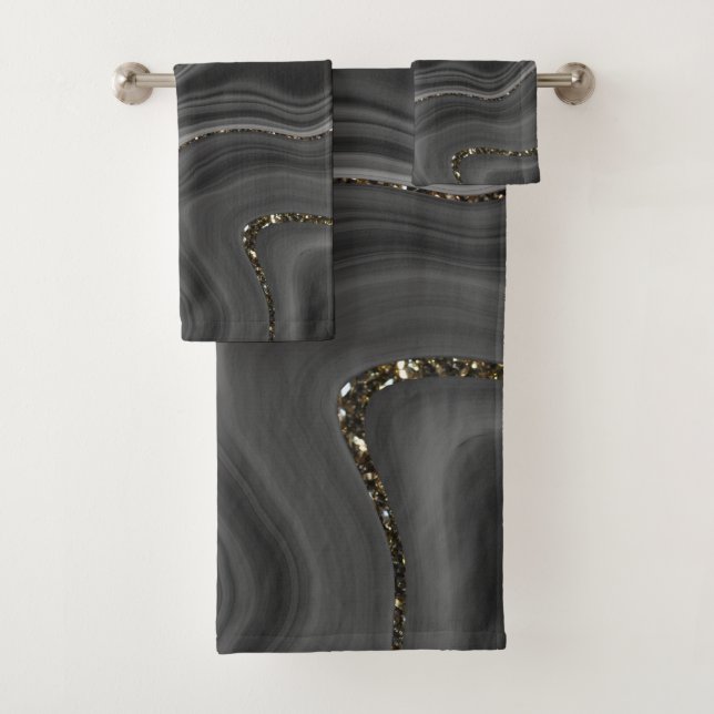 Conjunto De Toalhas Sonho de Glitter de Agato Branco de Cinzas Negras  (Insitu)
