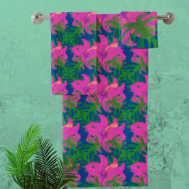 Conjunto De Toalhas Sonhos de Floresta Tropical Hibisco Verde Azul Ros