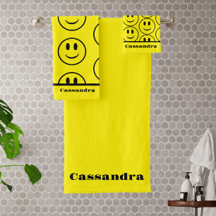Conjunto De Toalhas Sorriso de Rosto Feliz Amarelo