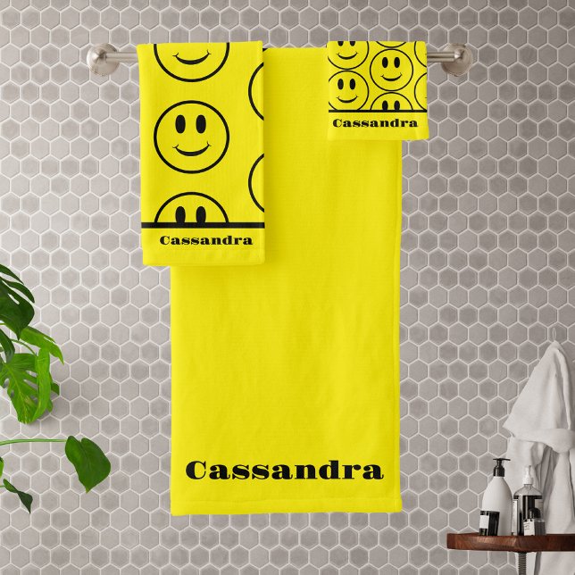 Conjunto De Toalhas Sorriso de Rosto Feliz Amarelo (Criador carregado)