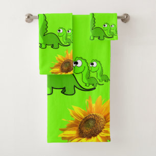 Conjunto De Toalhas Sortidos de Bandeja Verde de Dinossauro Floral de 