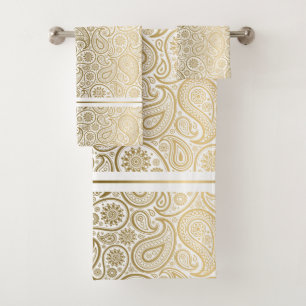Conjunto De Toalhas sotaque de faixas de padrões paisley Dourado