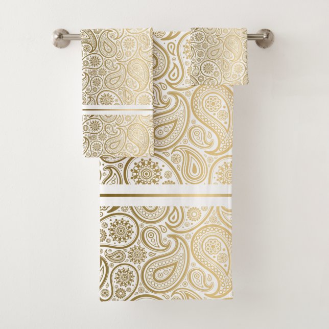 Conjunto De Toalhas sotaque de faixas de padrões paisley Dourado (Insitu)