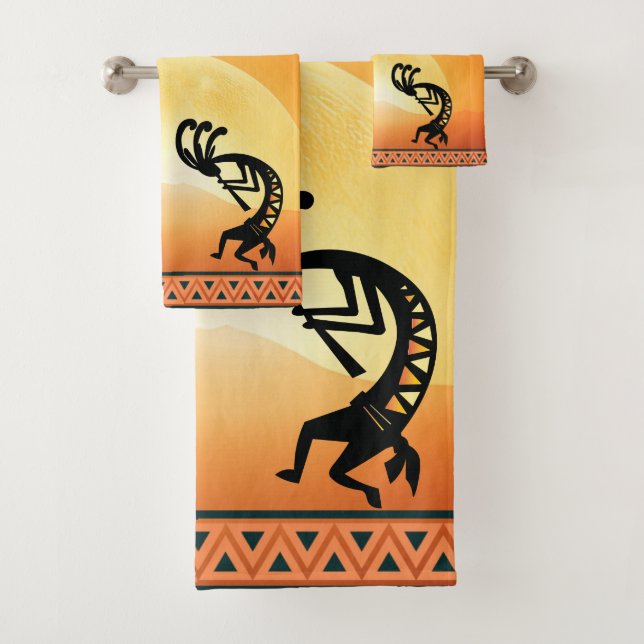Conjunto De Toalhas Southwestern Sun Kokopelli Towels (Insitu)