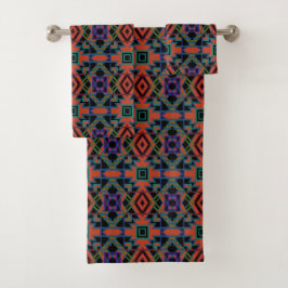 Conjunto De Toalhas Southwestern Symmetrical Tiled Pattern Line Art