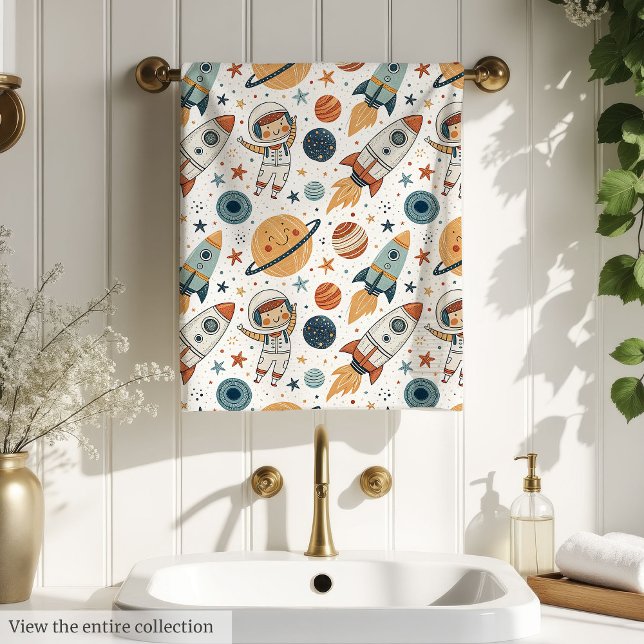 Conjunto De Toalhas Space Bath Towel Pastel Planets & Rockets for Boy (Space Bath Towel Pastel Planets & Rockets for Boy)