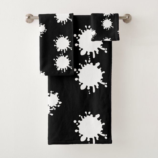 Conjunto De Toalhas Splatter De Tinta Preta E Branca Moderna (Insitu)