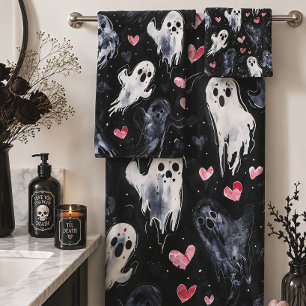 Conjunto De Toalhas Spooky Valentine Fantasmas & Corações Gótico