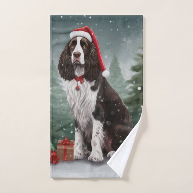 Conjunto De Toalhas Springer Spaniel Dog no Natal da Neve (Toalha de mão)