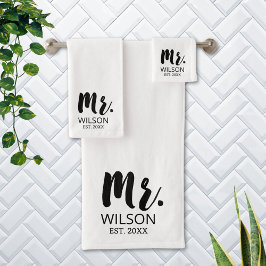 Conjunto De Toalhas Sr Fonte Moderna Pincel Casal Aniversário de Casam