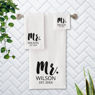 Conjunto De Toalhas Sr Fonte Moderna Pincel Casal Aniversário de Casam
