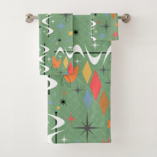 Conjunto De Toalhas Starbursts bonitos verde-meio século contemporâneo