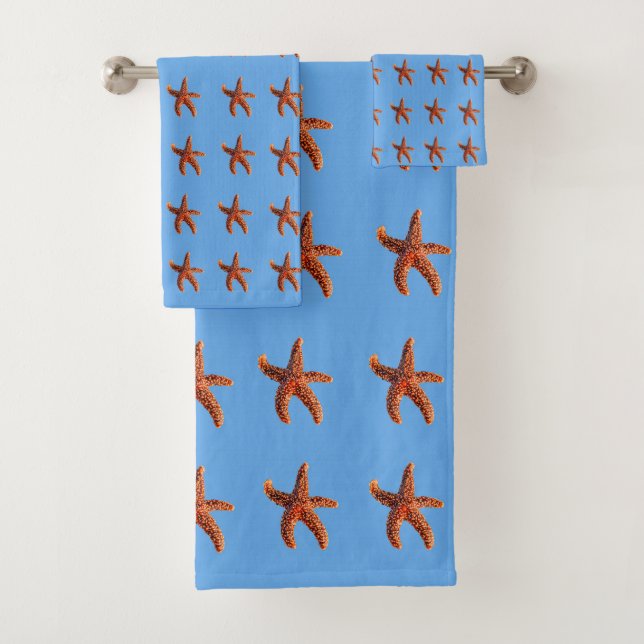 Conjunto De Toalhas Starfish e mar sobre fundo azul (Insitu)