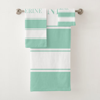 Conjunto De Toalhas Striped Light Teal and White