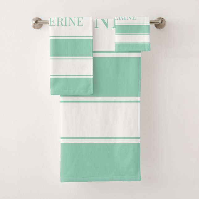 Conjunto De Toalhas Striped Light Teal and White (Insitu)