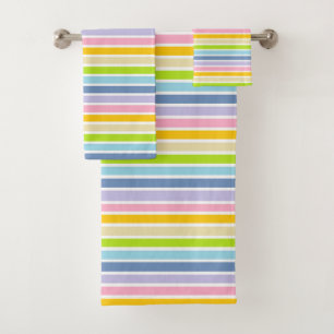 Conjunto De Toalhas Stripes Arco-Íris de Pastel Predefinidas Brancas