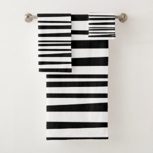 Conjunto De Toalhas Stripes Assimétricas Minerais de Preto e Branco