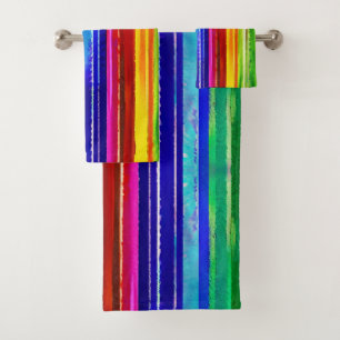 Conjunto De Toalhas Stripes Coloridas de Cores Aquáticas Artrite Moder