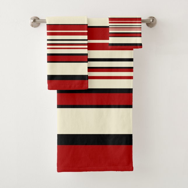 Conjunto De Toalhas Stripes Complexas - Vermelho e Creme (Insitu)