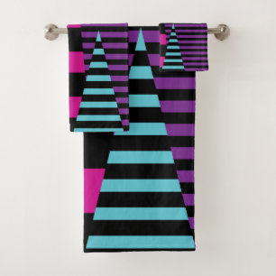 Conjunto De Toalhas Stripes em tiras - Rosa, Roxo, Azul e Preto