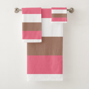 Conjunto De Toalhas Stripes Mocha Castanho Cor-de-Rosa Branco