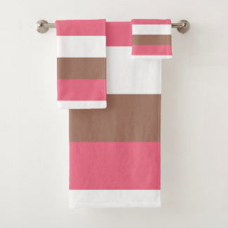 Conjunto De Toalhas Stripes Mocha Castanho Cor-de-Rosa Branco