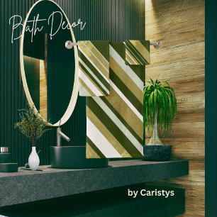 Conjunto De Toalhas Stripes Moss Green Gold Cream on Dark Green