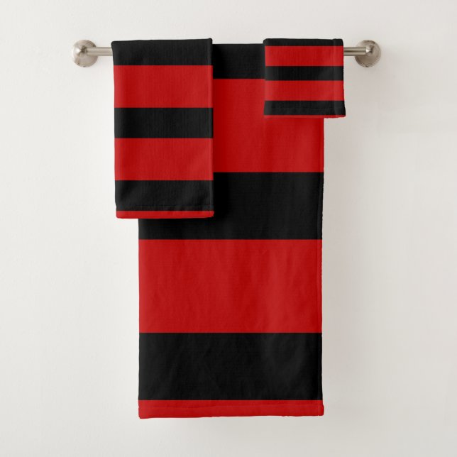 Conjunto De Toalhas Stripes Negra e Vermelha (Insitu)