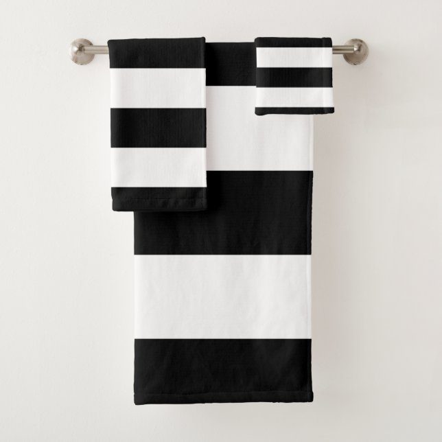 Conjunto De Toalhas Stripes Negras e Brancas, Padrões Strike, Linhas (Insitu)