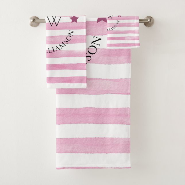 Conjunto De Toalhas stripes rosa personalizadas por na moda (Insitu)