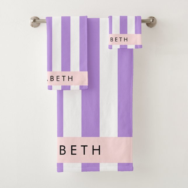 Conjunto De Toalhas Stripes Roxas, Padrões Retirados, Linhas, Seu Nome (Insitu)