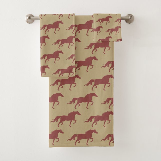 Conjunto De Toalhas Stylish Brown Bay Horse Silhouettes on Beige (Insitu)