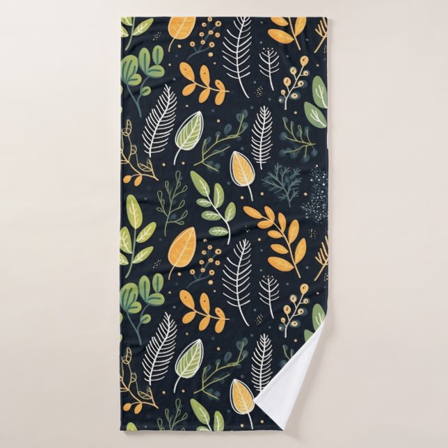 Conjunto De Toalhas Stylish Green and Yellow Foliage Pattern  (Toalha de Banho)