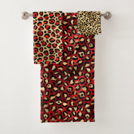 Conjunto De Toalhas Stylish Red and Gold Foil Leopard Spots