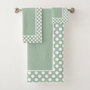Conjunto De Toalhas Suave Bege Verde Sálvia Bonito Pontos Brancos